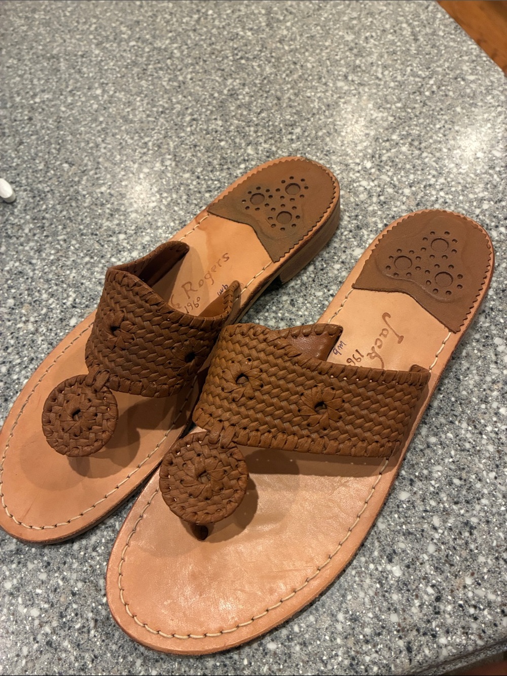 Jack Rogers Brown Braided Leather Thong Sandals